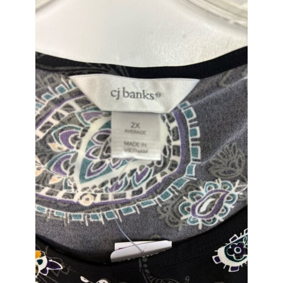 *New CJ Banks Popover Top Womens Plus 2X Black Yellow Floral Cottagecore Coastal - Picture 8 of 9